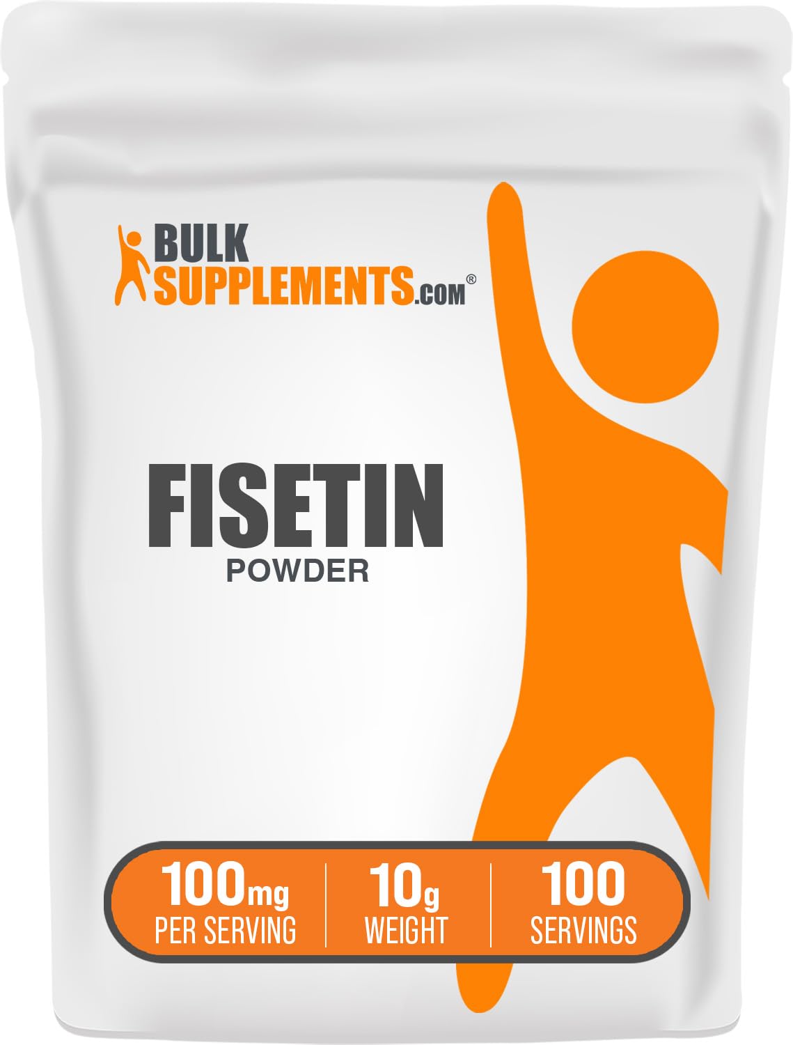 Bulksupplements Fisetin polvo en bote, fácil de incorporar en batidos y bebidas diarios.