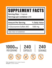 BulkSupplements Glucosamine Sulfate Capsules serving highlights 1000 mg per capsule.