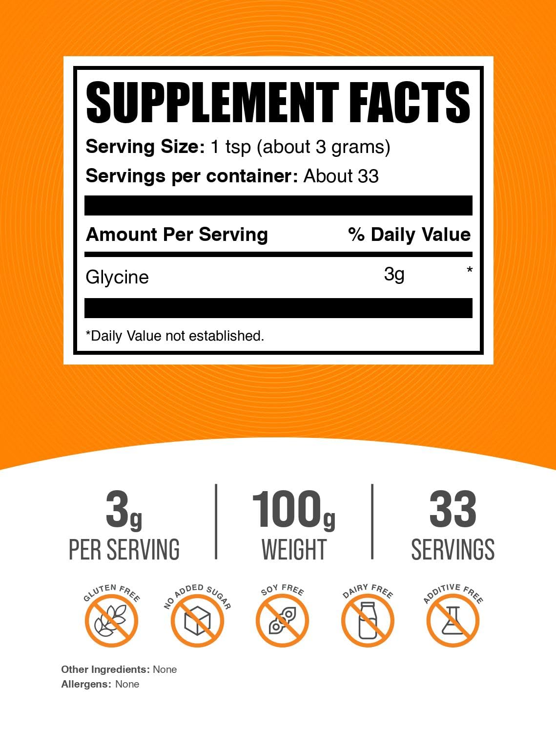 BulkSupplements glycine powder scoop ready to blend into drinks.