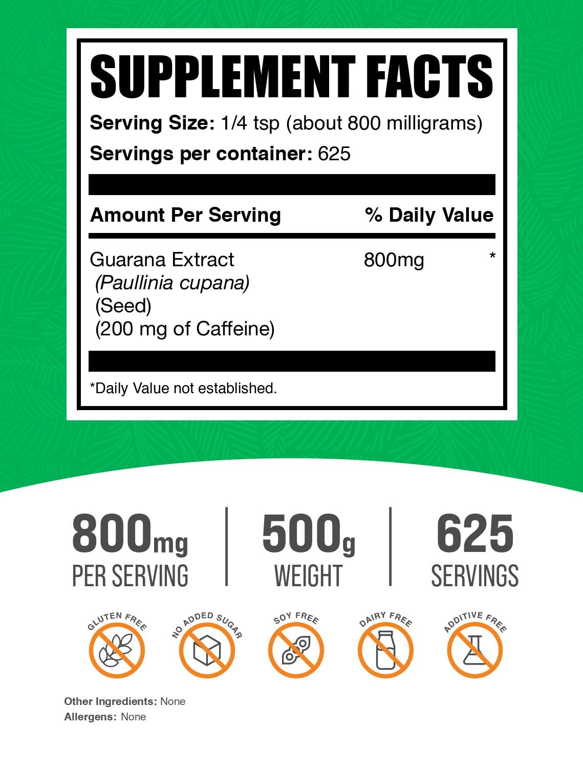 BulkSupplements Guarana Extract Powder bottle highlighting gluten-free formula for daily use