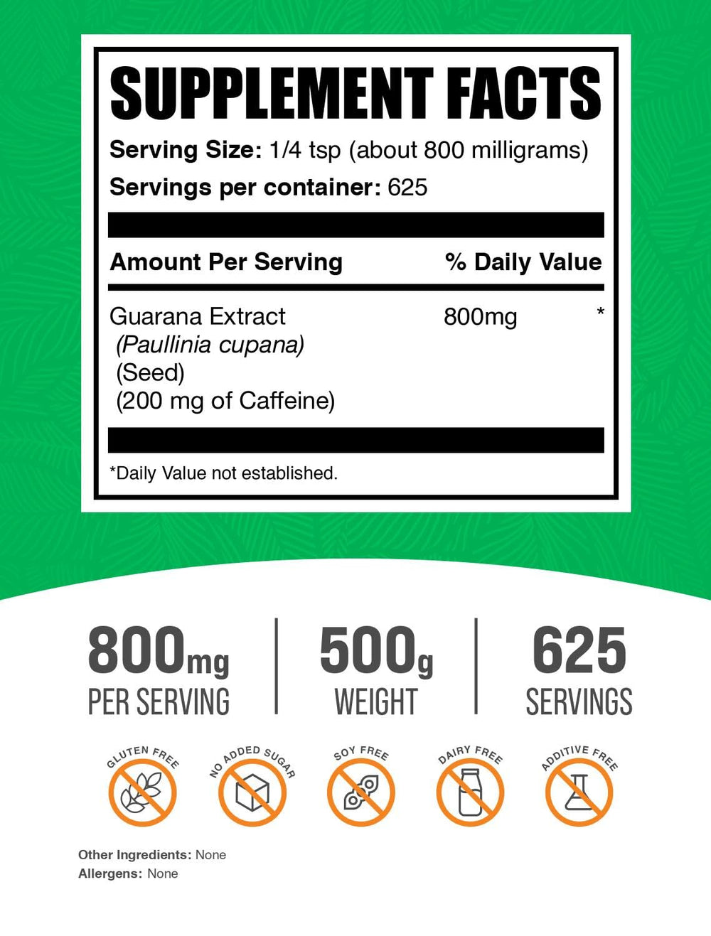 BulkSupplements Guarana Extract Powder bottle highlighting gluten-free formula for daily use