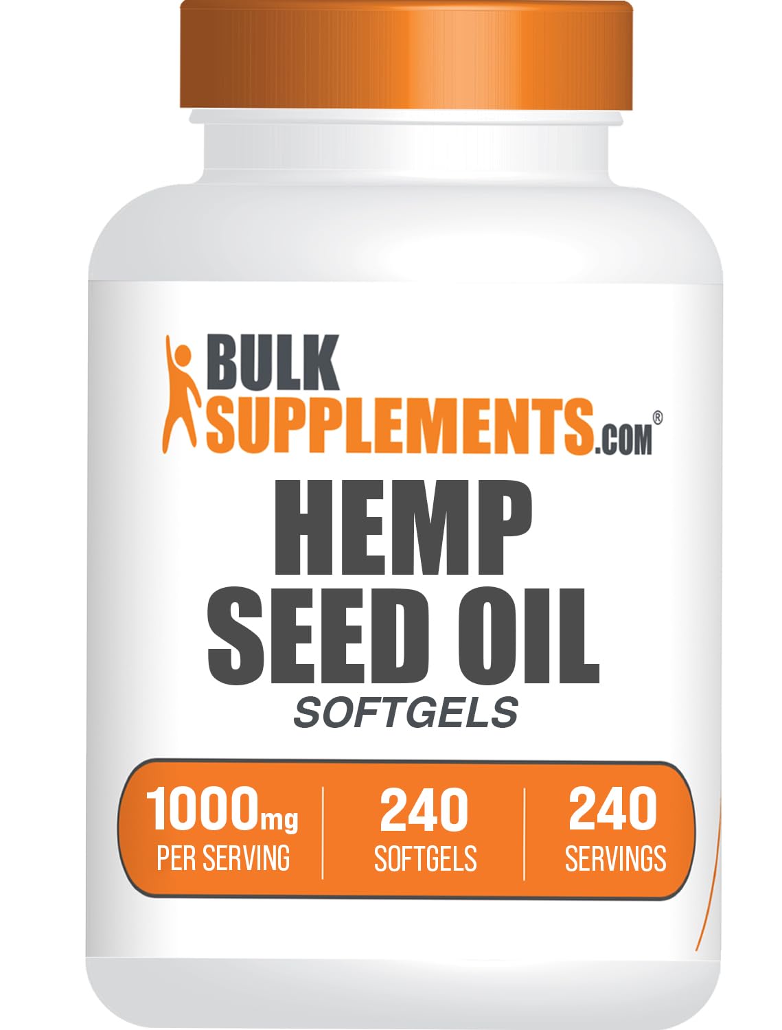 BulkSupplements Hemp Seed Oil Softgels bottle label shows 1000mg capsules for daily supplementation