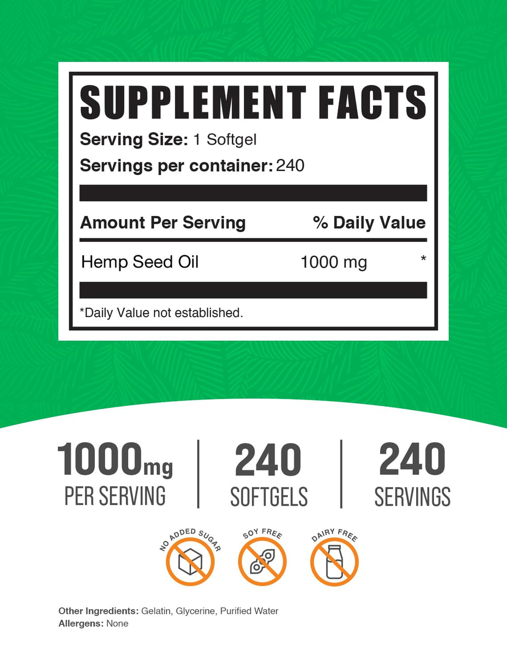 BulkSupplements Hemp Seed Oil Softgels closeup highlights easy-to-swallow form for everyday use