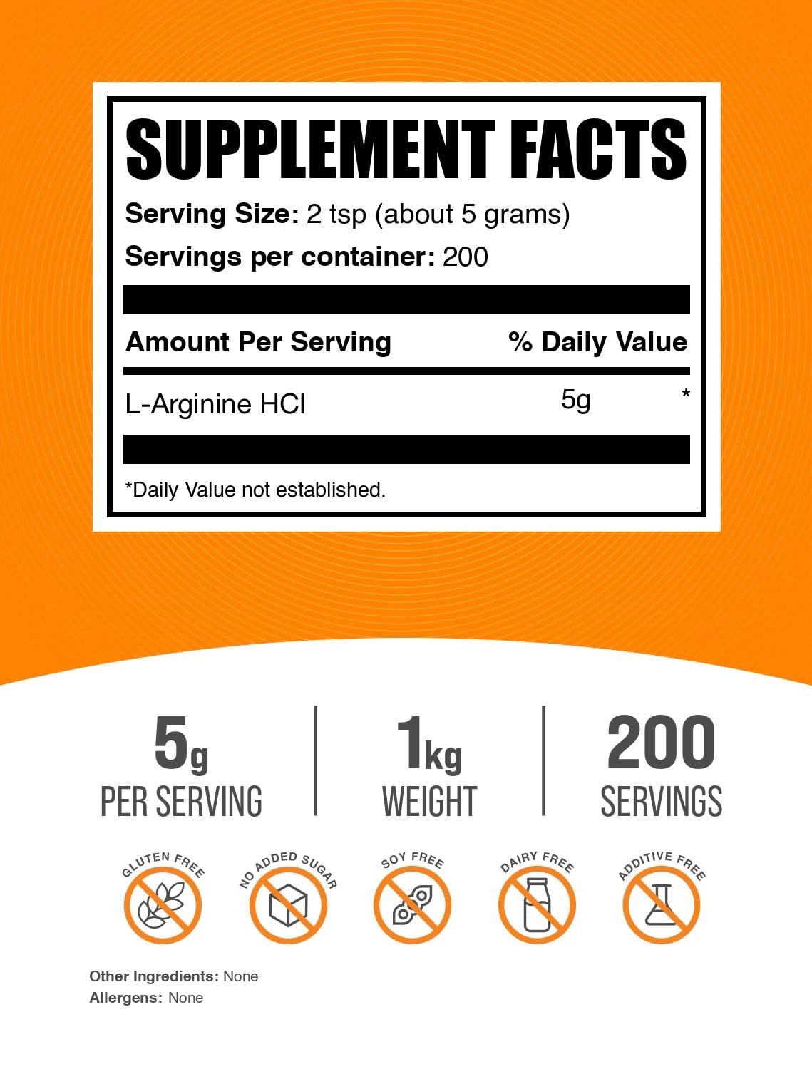 BulkSupplements L-Arginine HCl powder unflavored bag for easy mixing