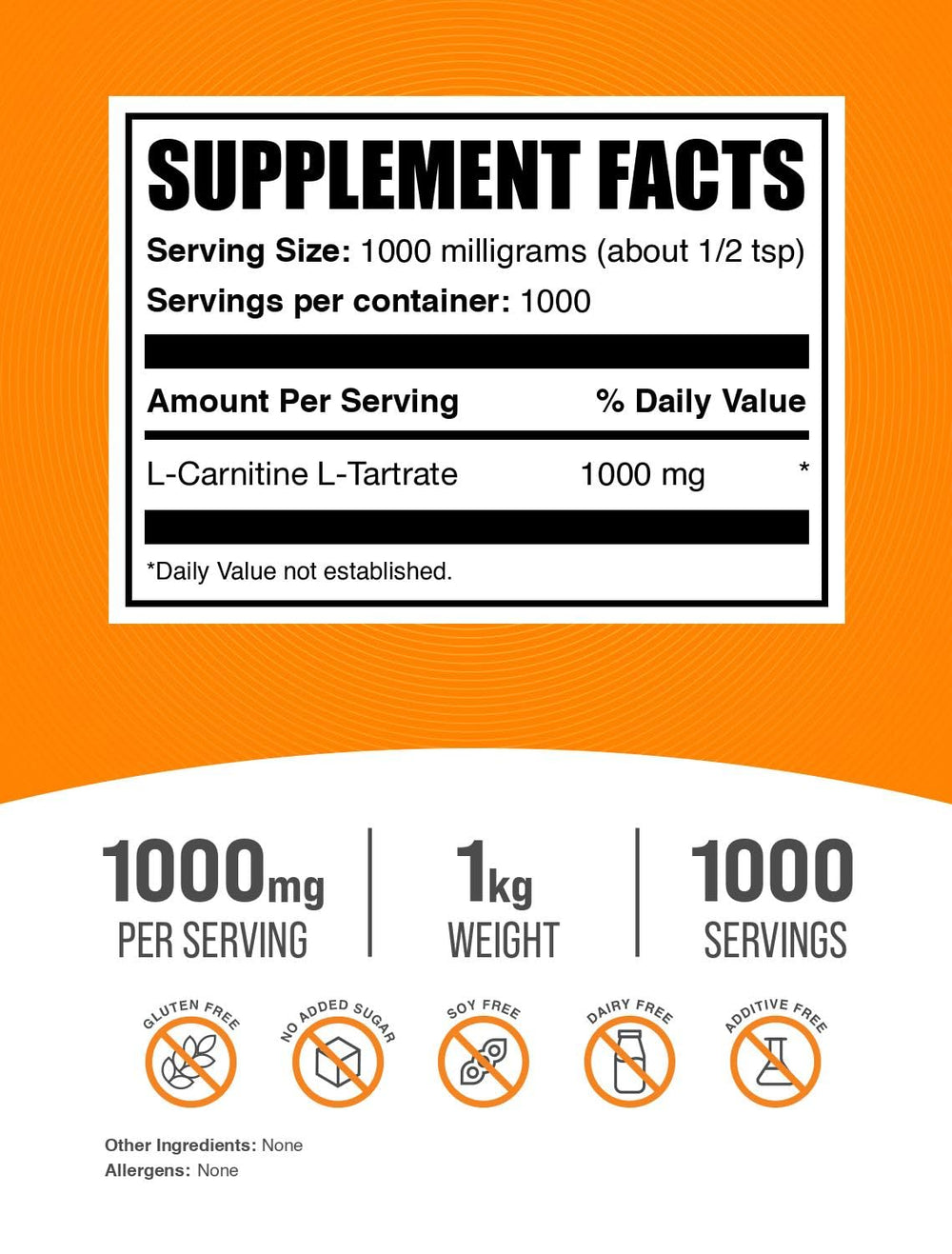 Measuring scoop with L-Carnitine Tartrate powder for precise 1g servings.