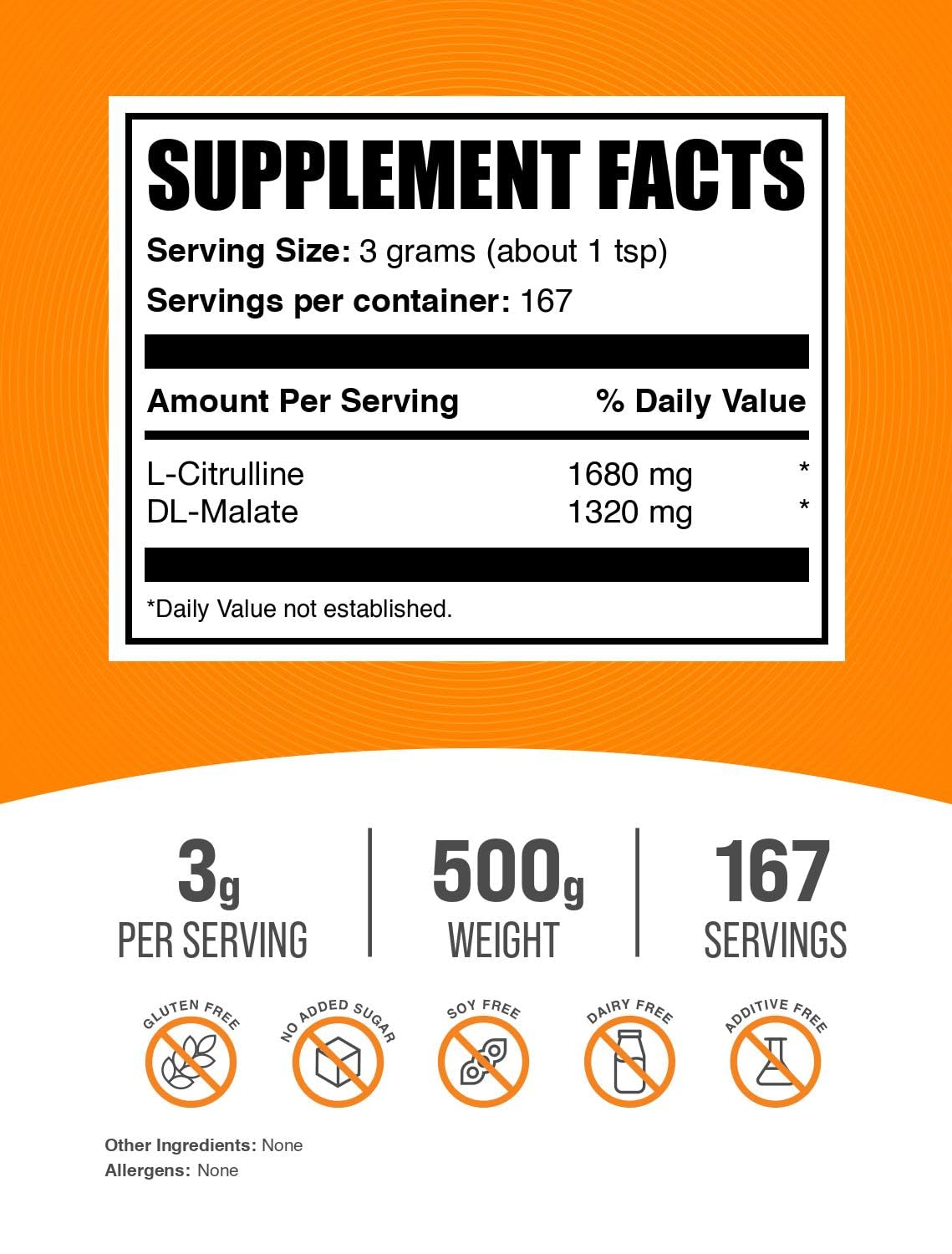 BulkSupplements L-Citrulline Malate 1:1 unflavored powder blends easily into beverages for daily training.