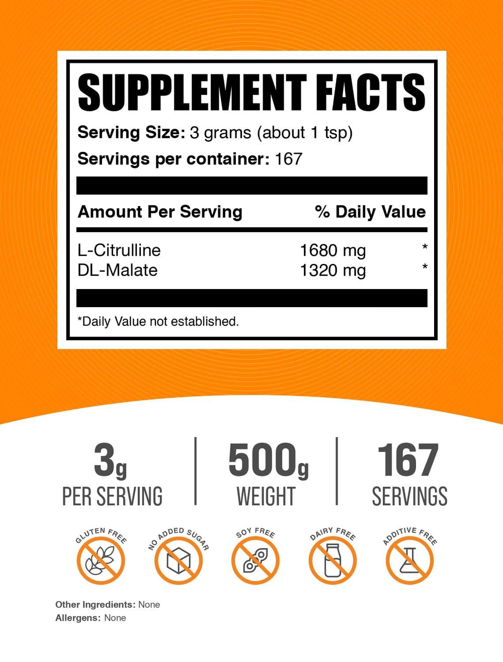 BulkSupplements L-Citrulline Malate 1:1 unflavored powder blends easily into beverages for daily training.