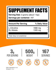 BulkSupplements L-Citrulline Malate 1:1 unflavored powder blends easily into beverages for daily training.