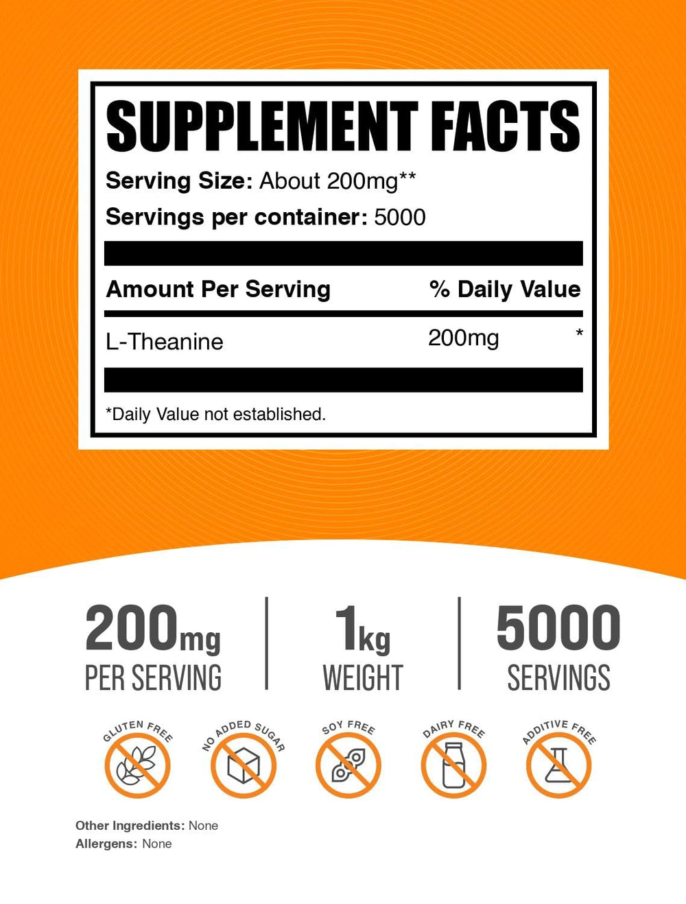 BulkSupplements L-Theanine powder scoop shows precise 200 mg servings