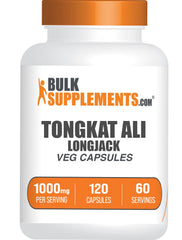 BulkSupplements Longjack Extract capsules on bottle, highlighting natural ingredients for daily vitality