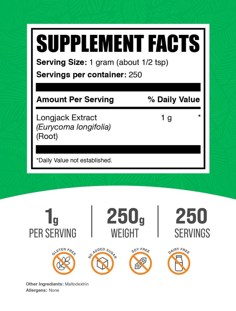 BulkSupplements Tongkat Ali powder label shows ingredients and quality