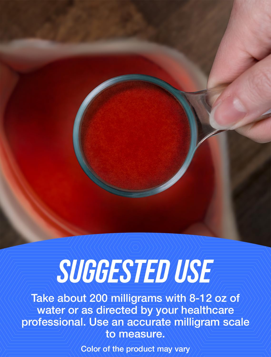 BulkSupplements Lycopene powder being added to a protein shake.