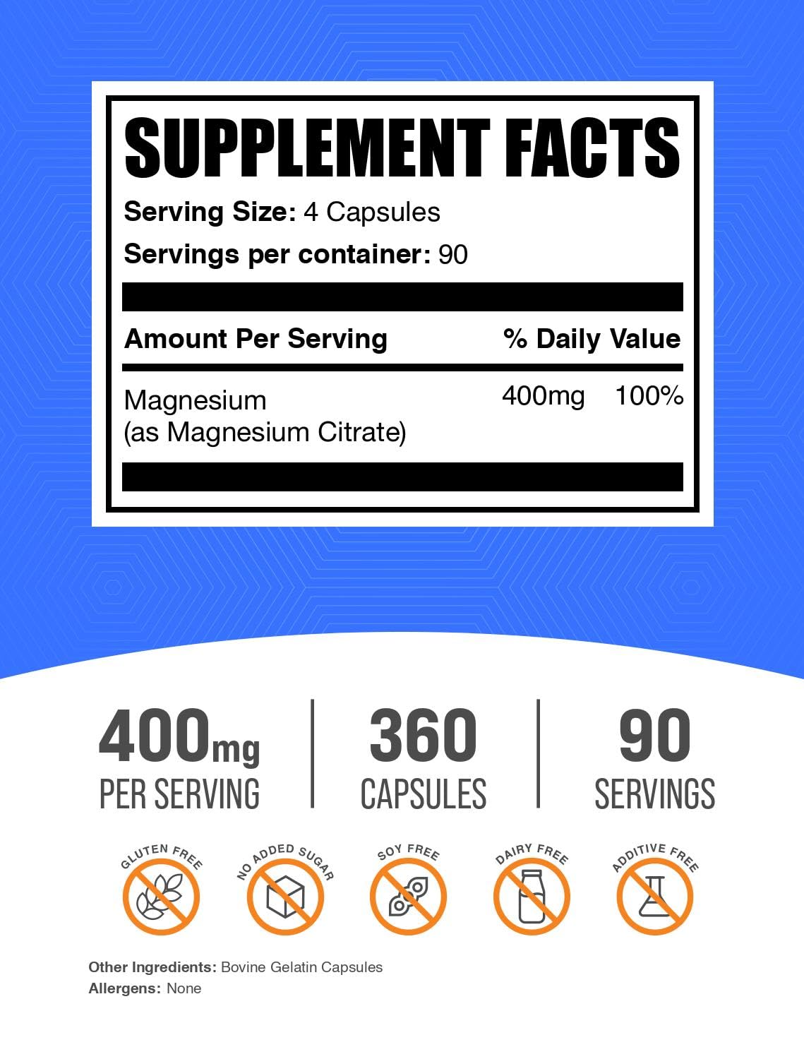 Close-up of BulkSupplements magnesium citrate capsules for easy daily intake.