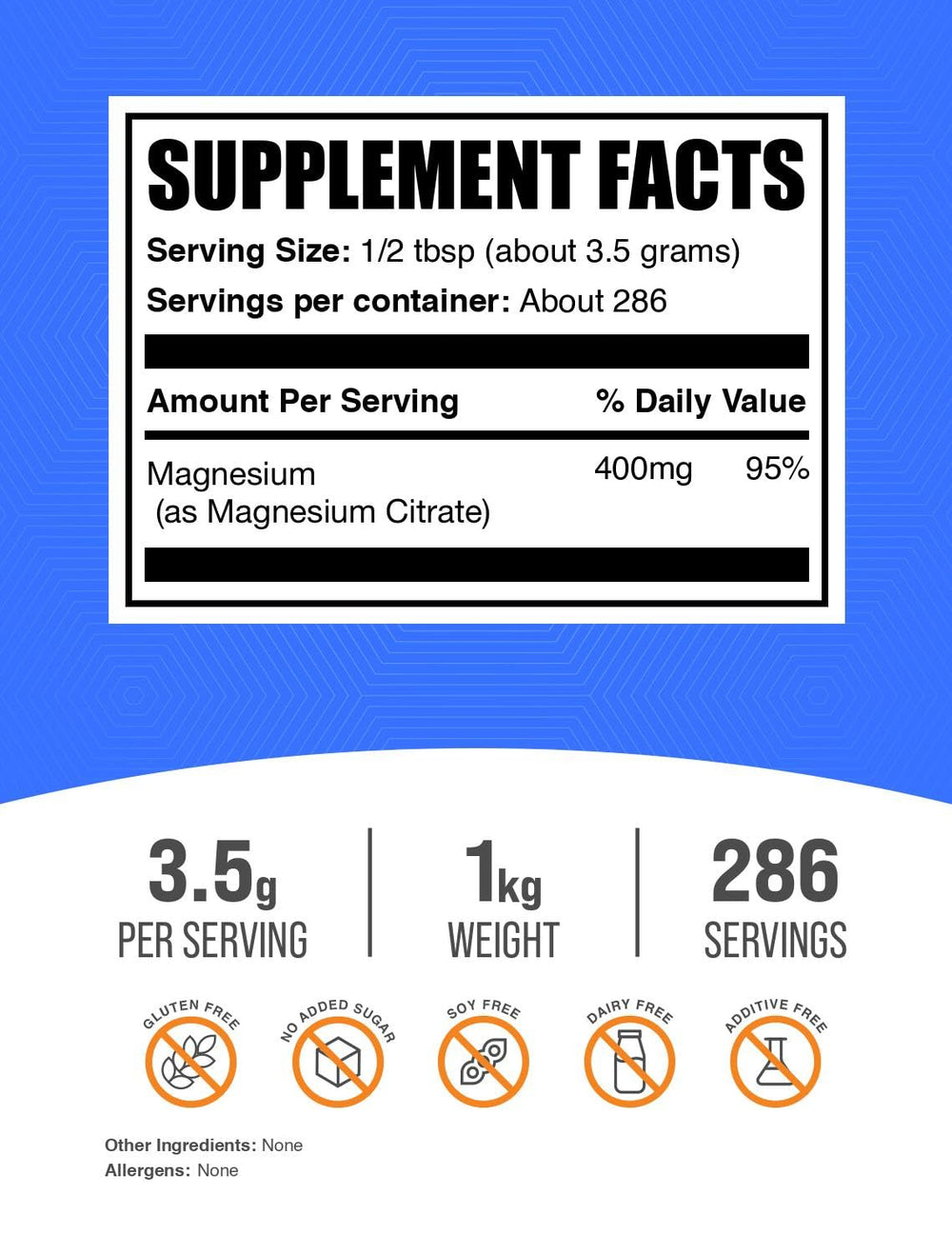 BulkSupplements Magnesium Citrate powder with measuring scoop for precise servings.