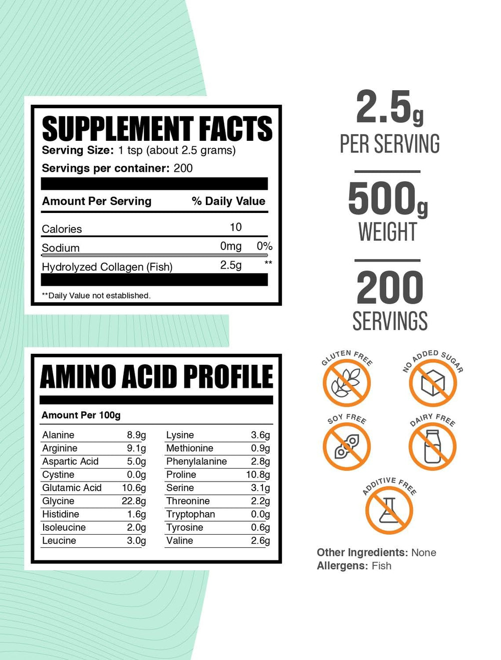 BulkSupplements Marine Collagen powder with scoop, easy to mix into drinks.