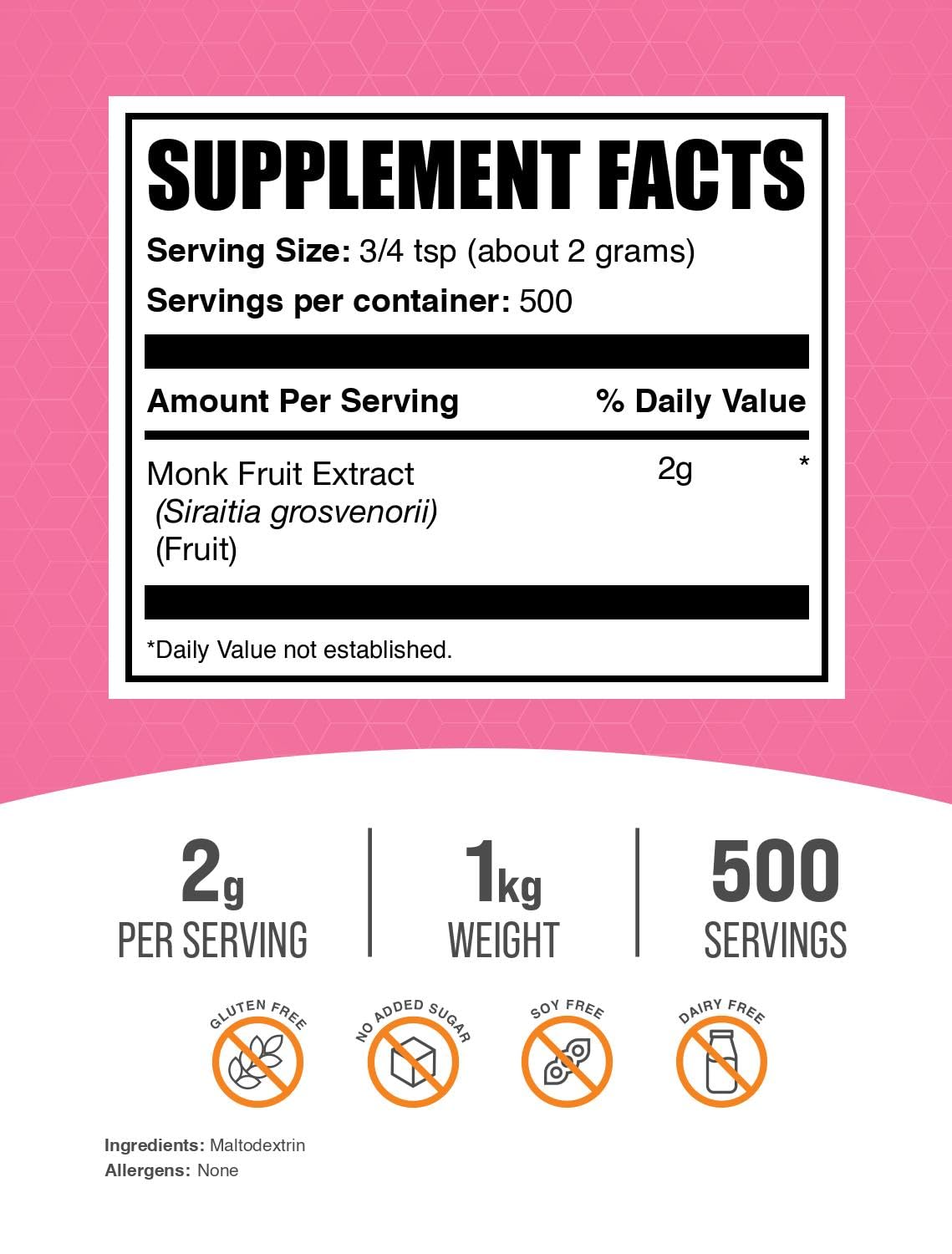 BulkSupplements Monk Fruit powder with scoop ideal for sugar-free beverages