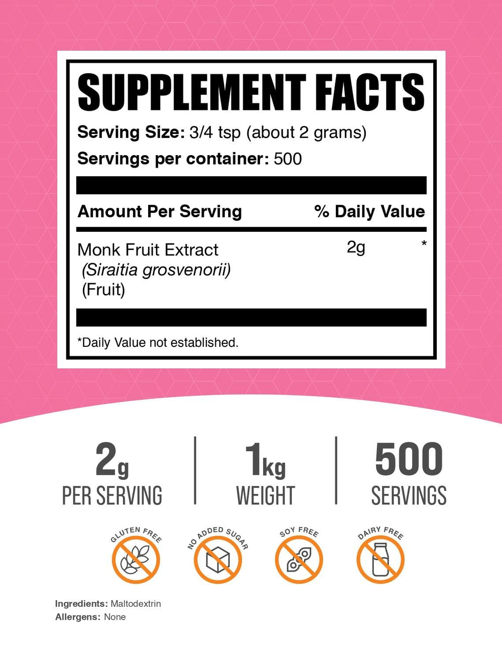 BulkSupplements Monk Fruit powder with scoop ideal for sugar-free beverages
