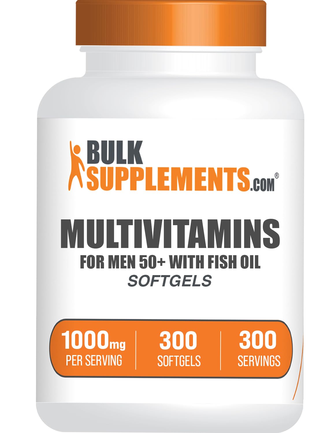 BulkSupplements multivitamin for men 50+ softgels in bottle support daily vitality.