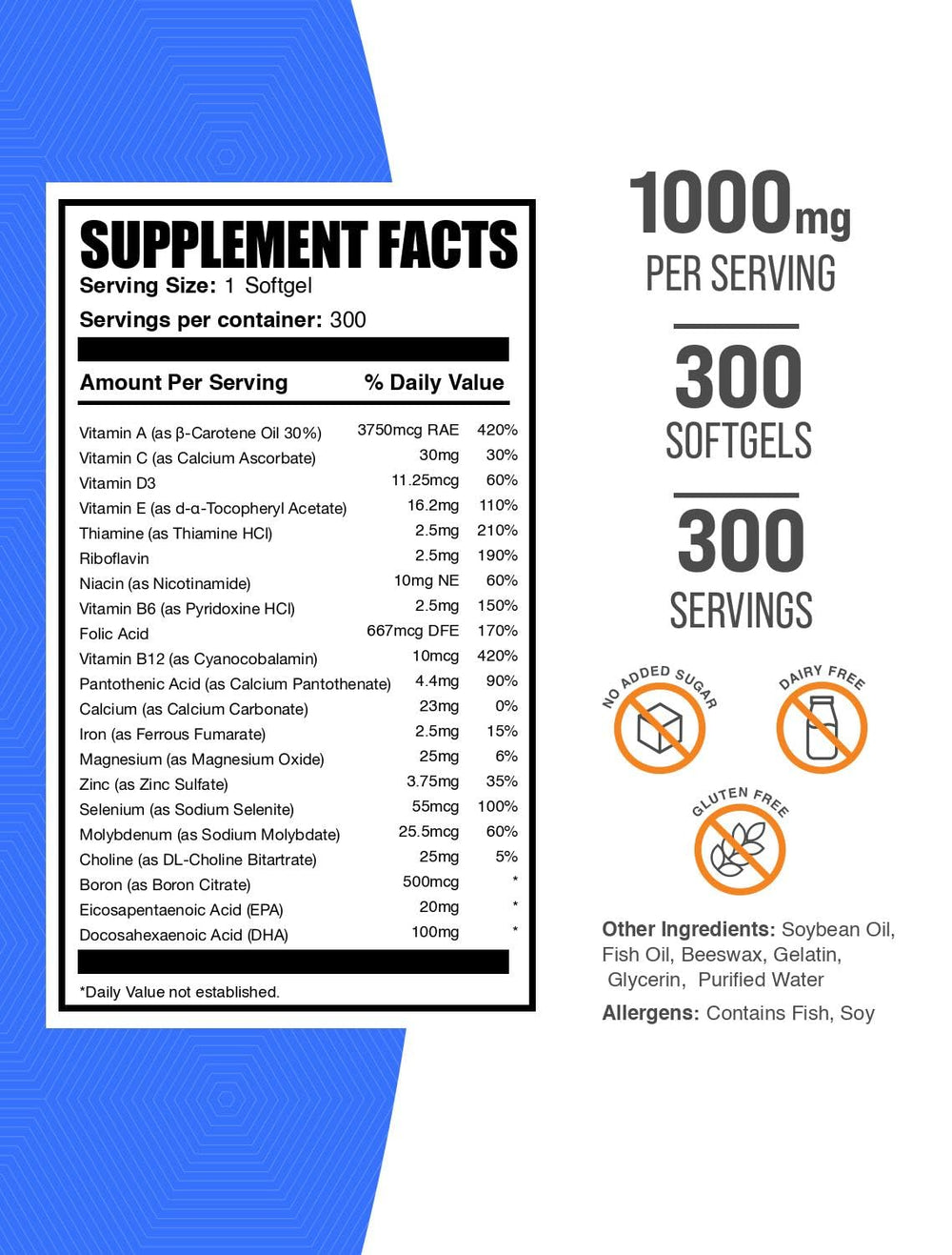 BulkSupplements multivitamin for men 50+ softgels poured for easy daily intake.