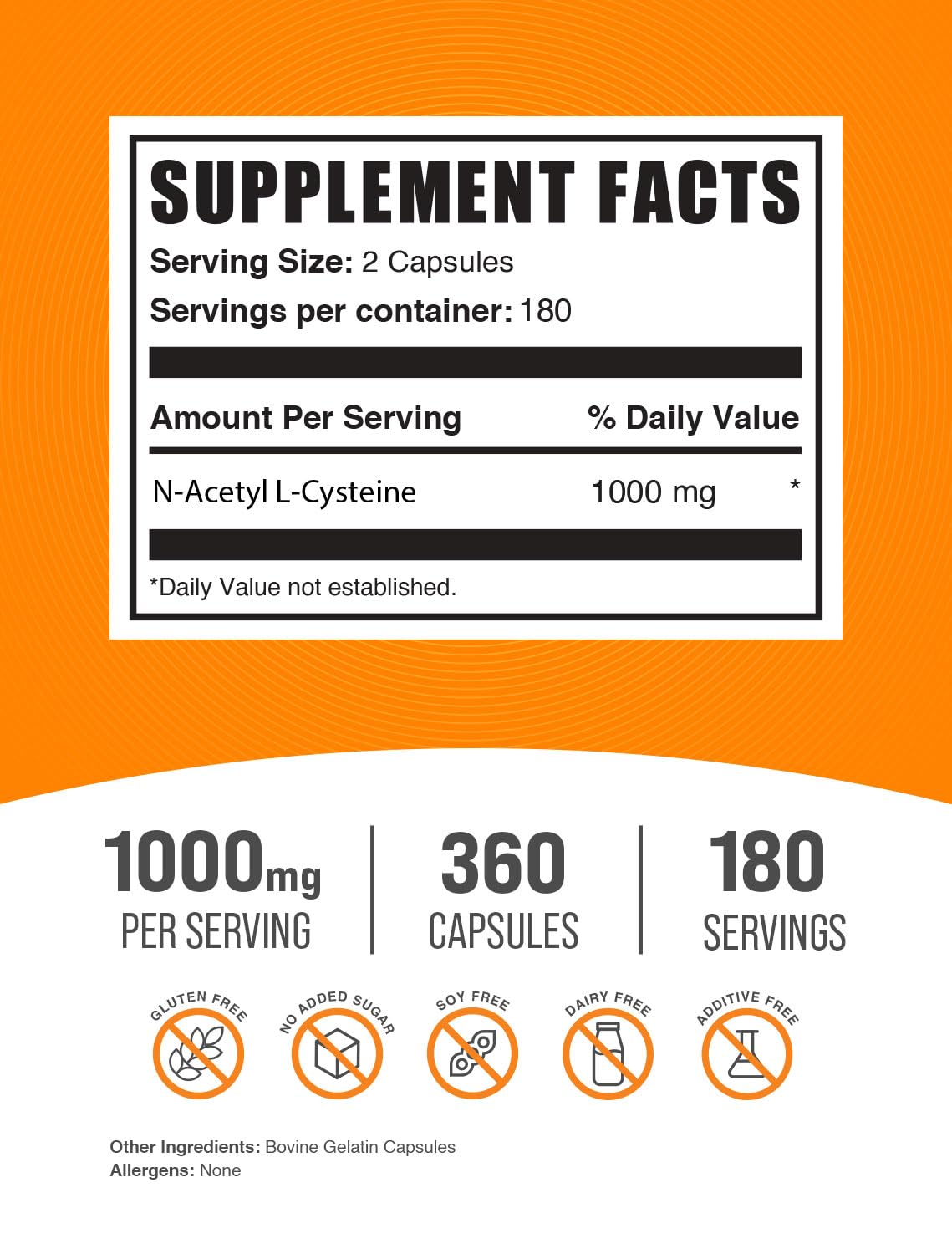 BulkSupplements NAC 1000mg capsules serving showing two-capsule daily portion