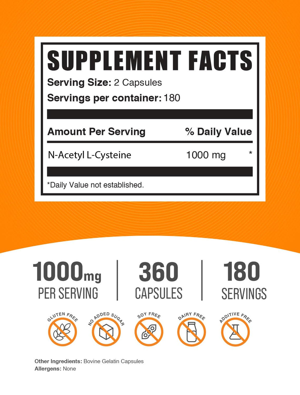 BulkSupplements NAC 1000mg capsules serving showing two-capsule daily portion