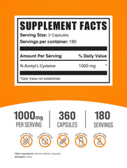 BulkSupplements NAC 1000mg capsules serving showing two-capsule daily portion