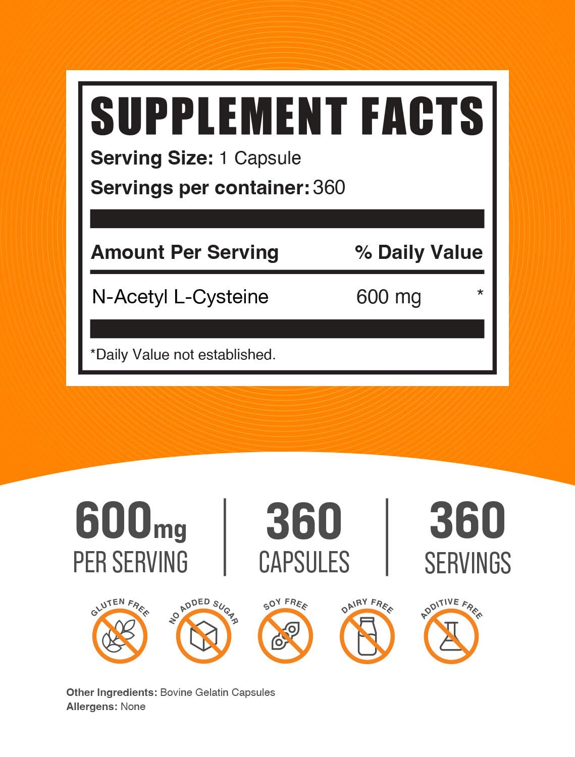 Closeup of BulkSupplements NAC 600mg capsules for easy daily intake.