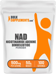 BulkSupplements NAD powder bottle shown for easy daily energy support and consistent dosing.