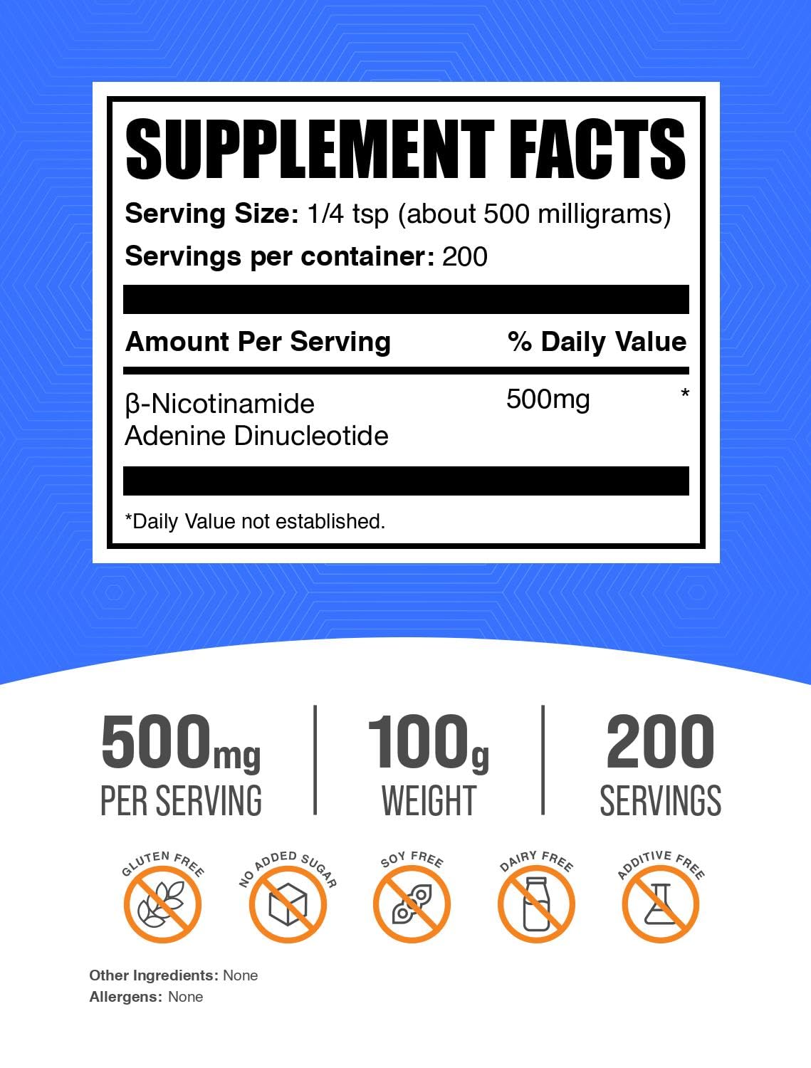 BulkSupplements NAD powder scoop showing precise 500 mg dosing for consistent use.
