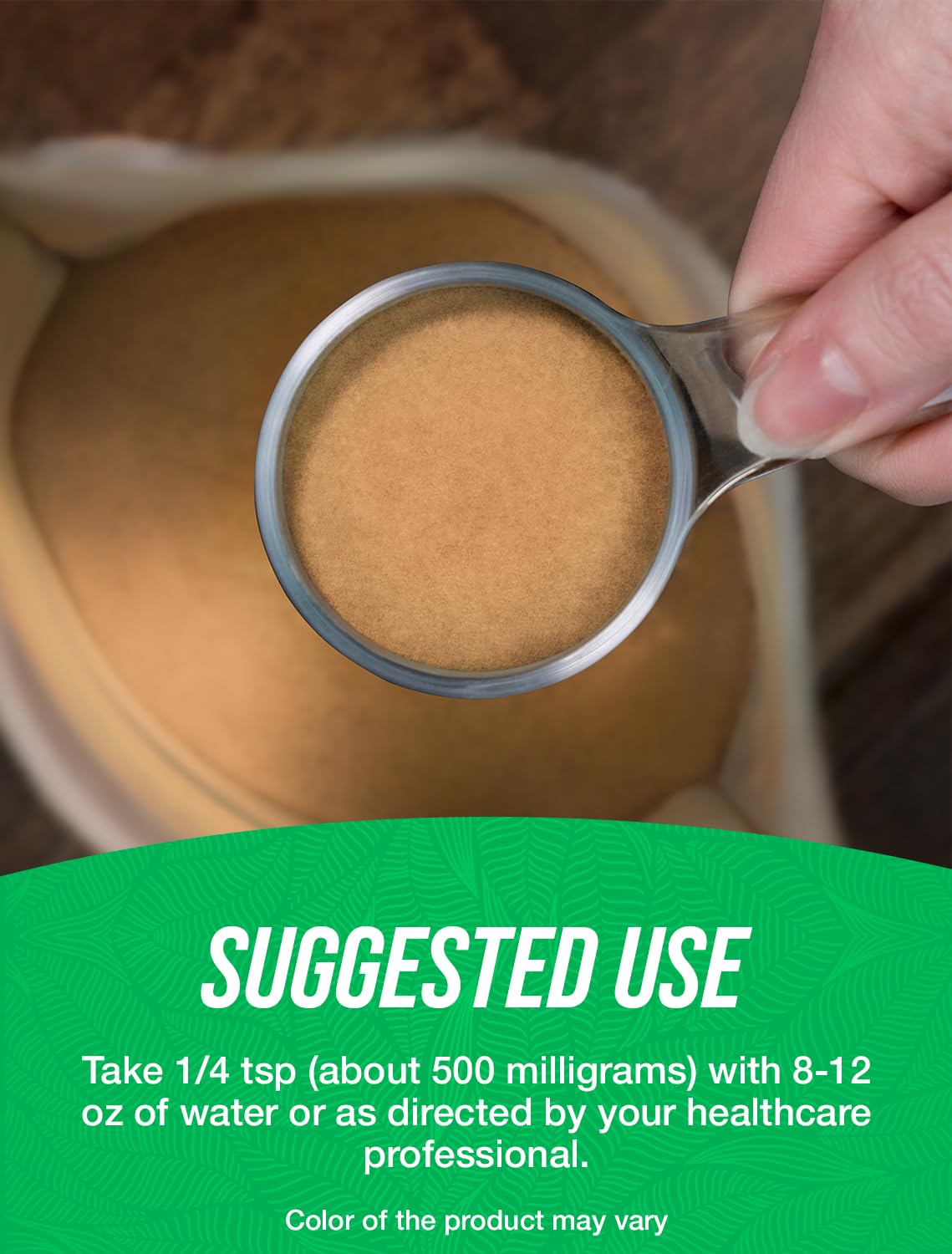 Bulksupplements Okra Extract Powder pouring into glass for mixing convenience.