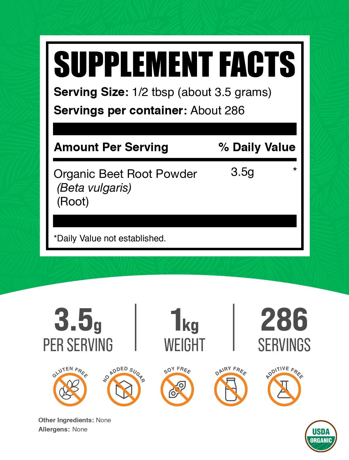 BulkSupplements Organic Beet Root Powder jar emphasizes quality and clean ingredients