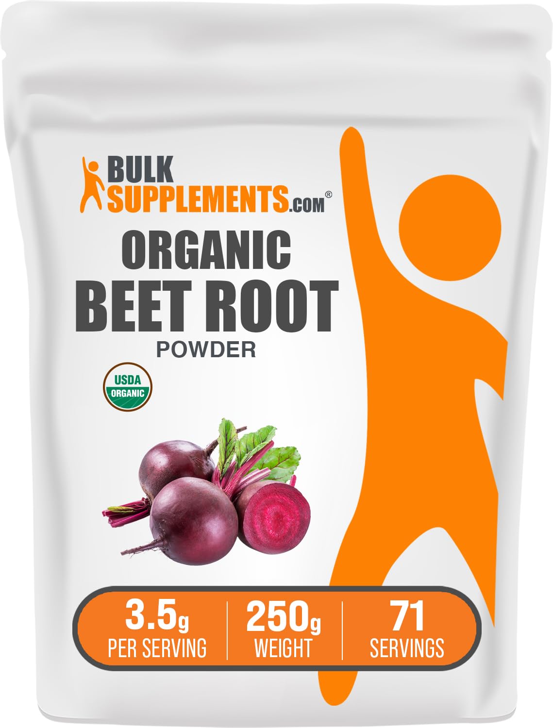 BulkSupplements Organic Beet Root Powder packaging shown for easy storage and daily use.