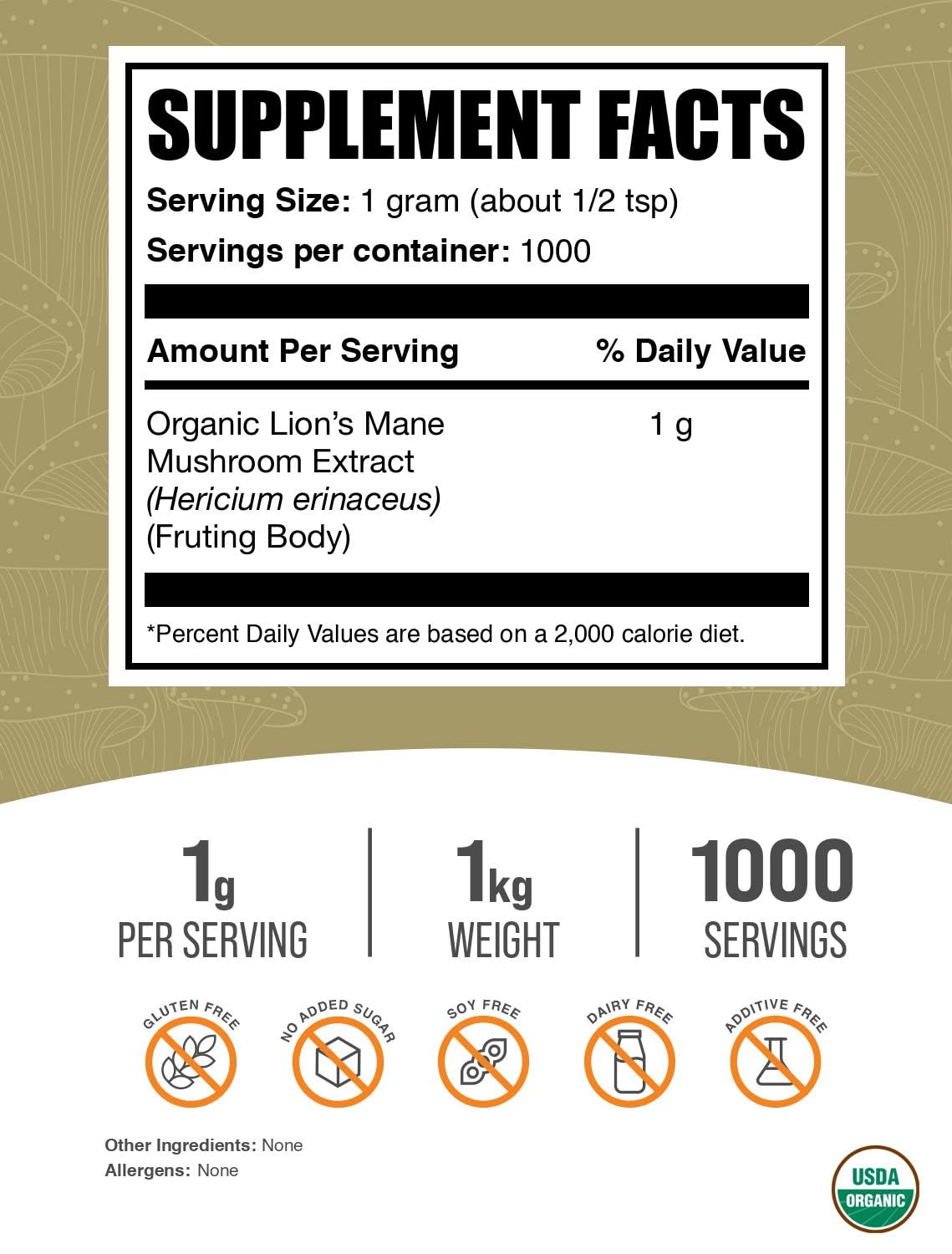 BulkSupplements Lion's Mane powder scoop enables precise, convenient daily servings.