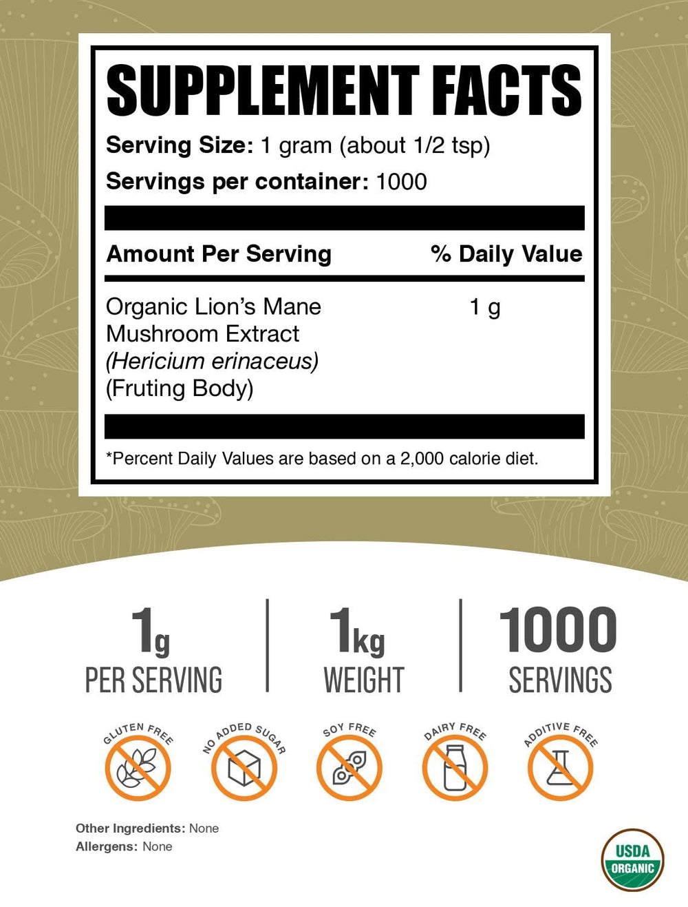 BulkSupplements Lion's Mane powder scoop enables precise, convenient daily servings.