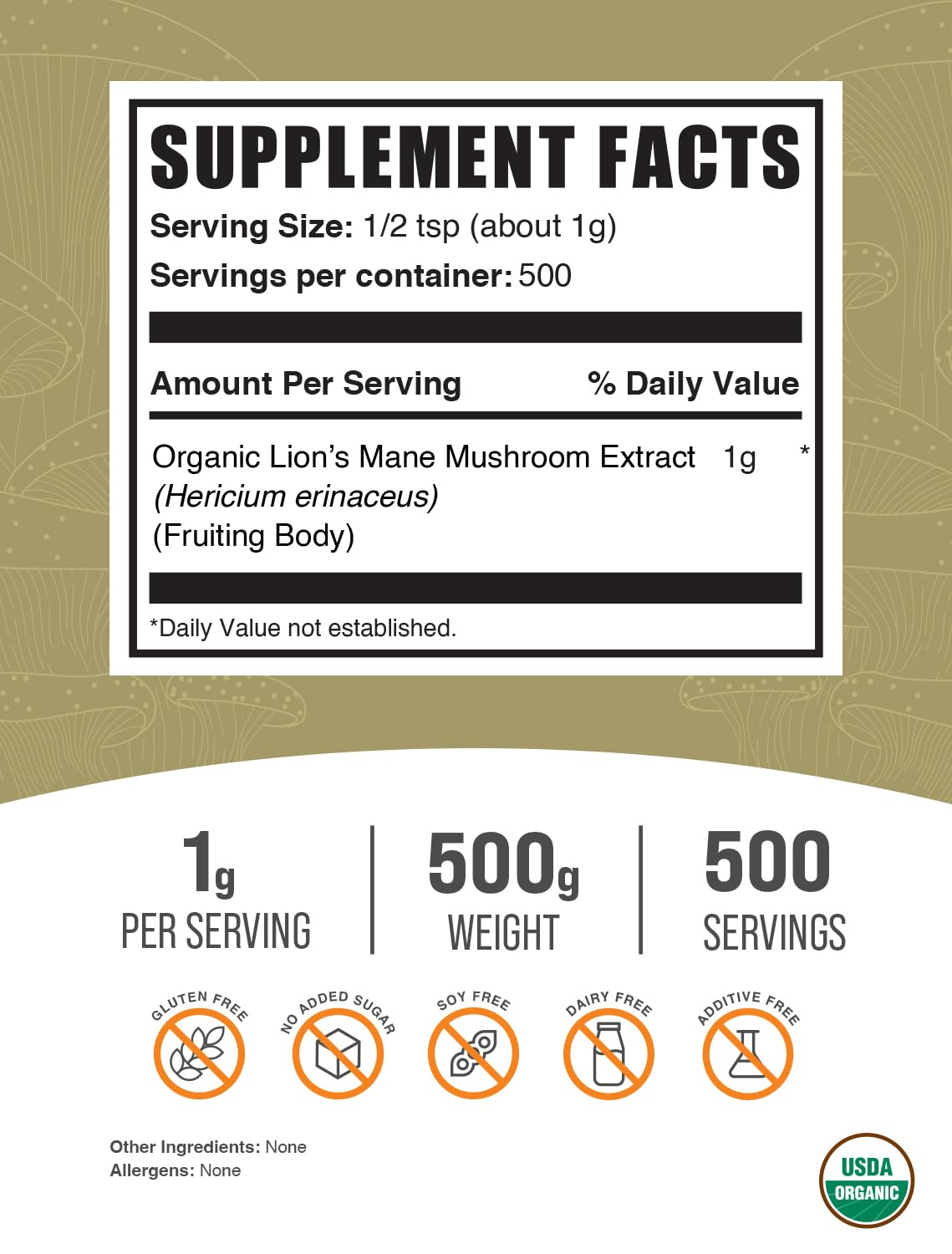 BulkSupplements Lion's Mane powder scoop for quick, versatile mixing into smoothies and meals.