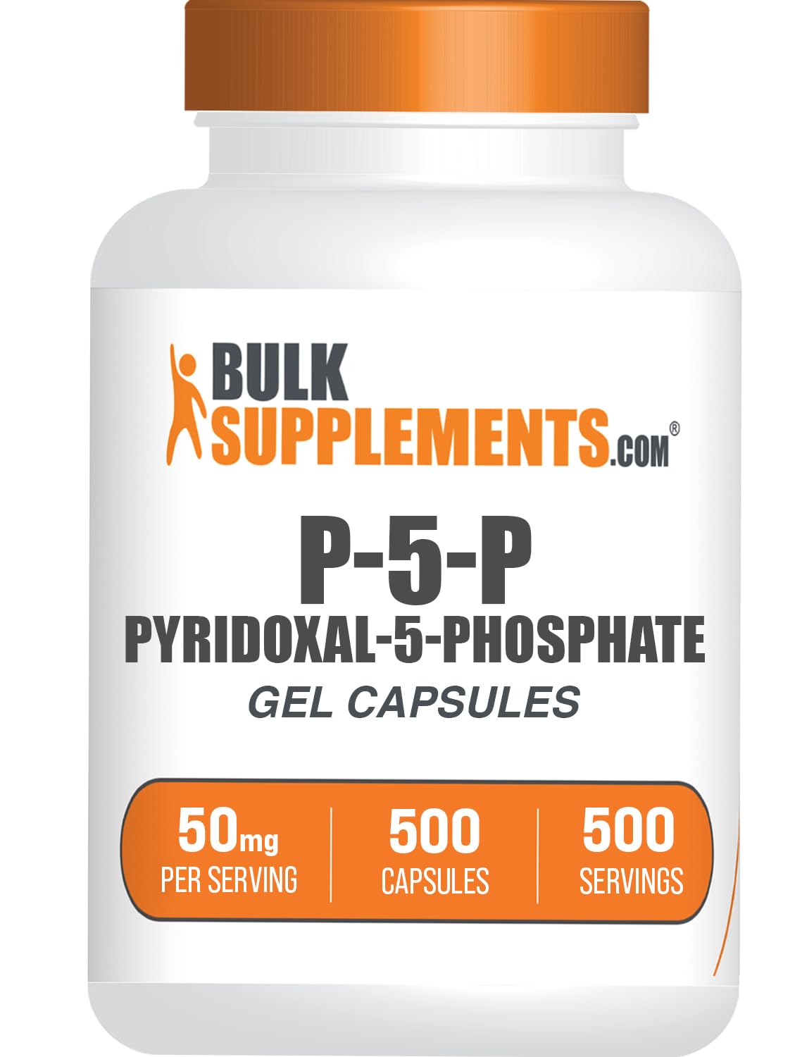 BulkSupplements P5P capsules bottle for daily vitamin B6 support in a gluten-free formula.