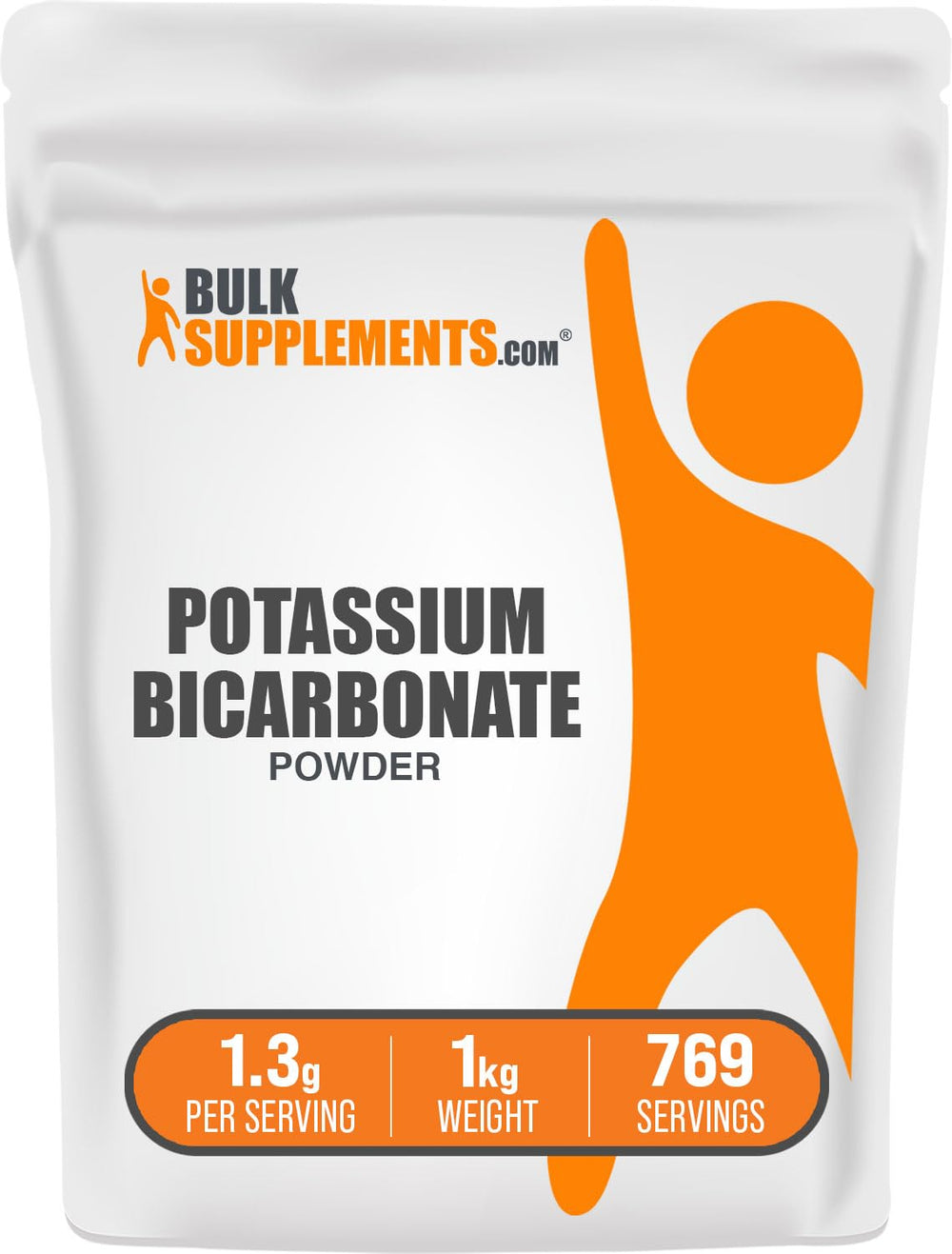 BulkSupplements potassium bicarbonate powder front view, gluten-free mineral supplement.
