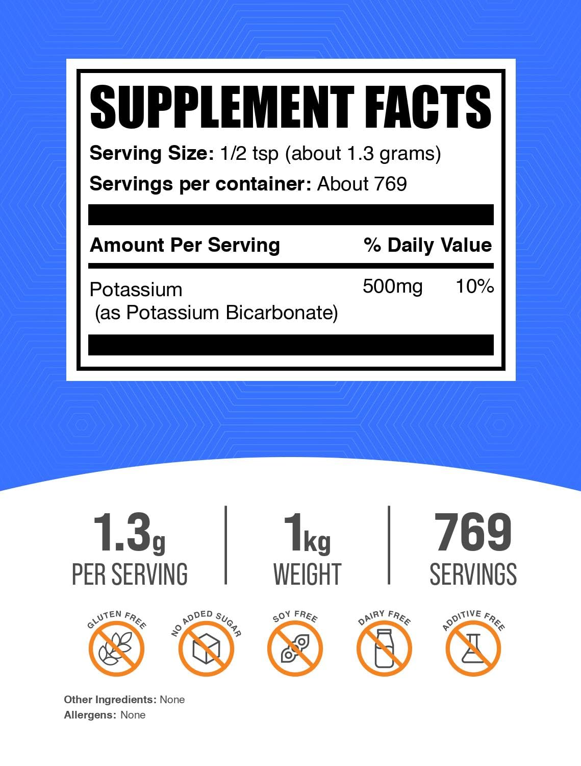 BulkSupplements potassium bicarbonate powder with scoop for easy portioning.