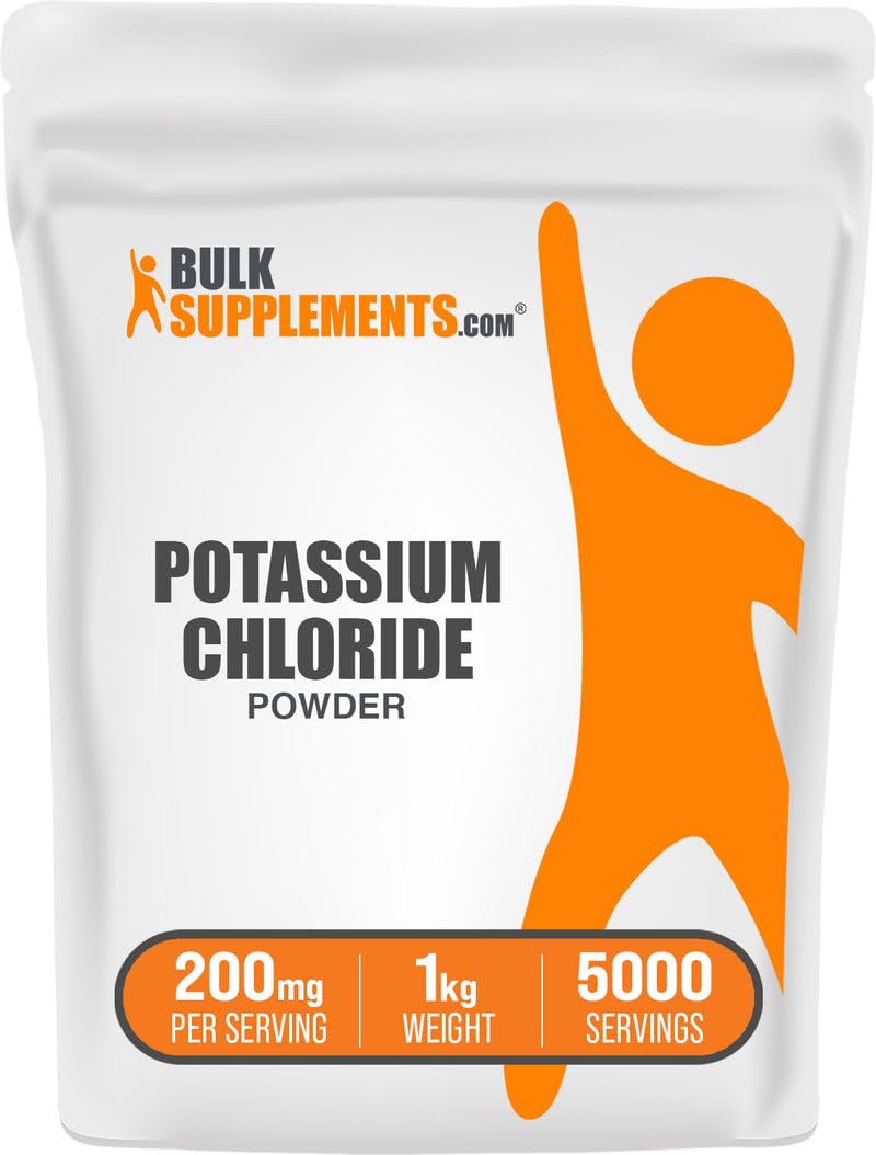 BulkSupplements potassium chloride powder salt substitute in bottle for healthier cooking.