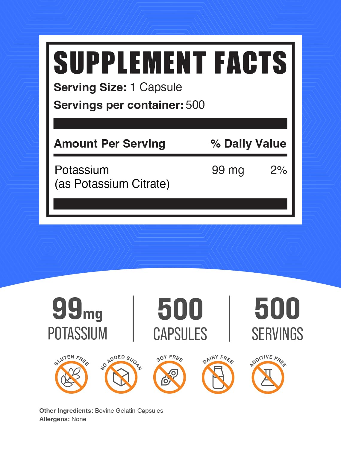 BulkSupplements Potassium Citrate Capsules close-up showing capsule texture for easy swallowing.