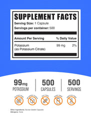 BulkSupplements Potassium Citrate Capsules close-up showing capsule texture for easy swallowing.