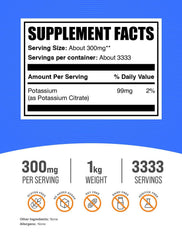 BulkSupplements Potassium Citrate Powder jar close-up showing gluten-free mineral supplement.
