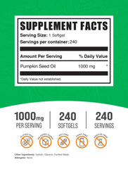 BulkSupplements pumpkin seed oil softgels serving count showing 1000 mg dose.