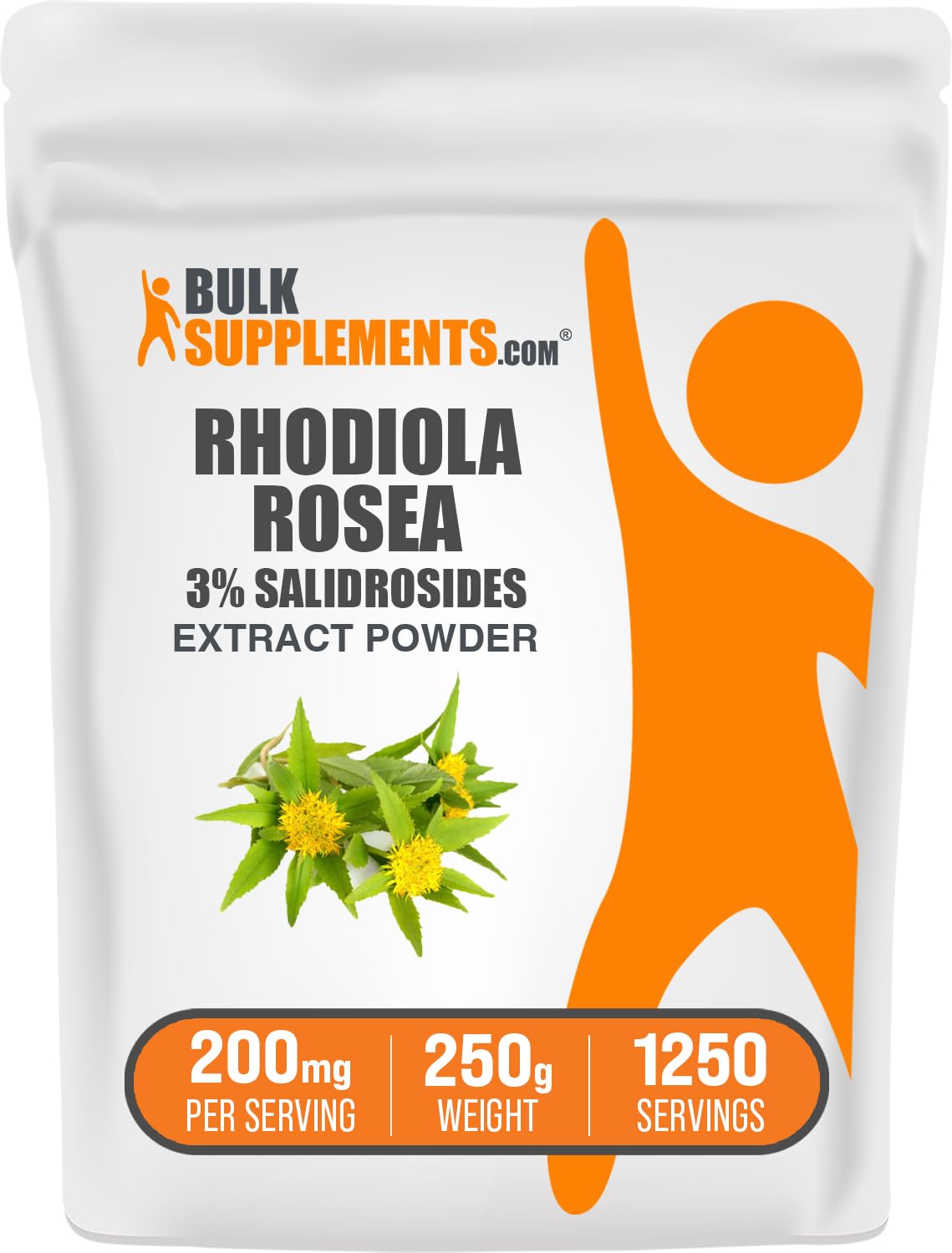 BulkSupplements Rhodiola Extract Powder bottle on a clean surface for daily wellness support
