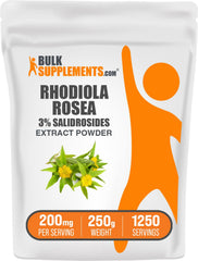 BulkSupplements Rhodiola Extract Powder bottle on a clean surface for daily wellness support