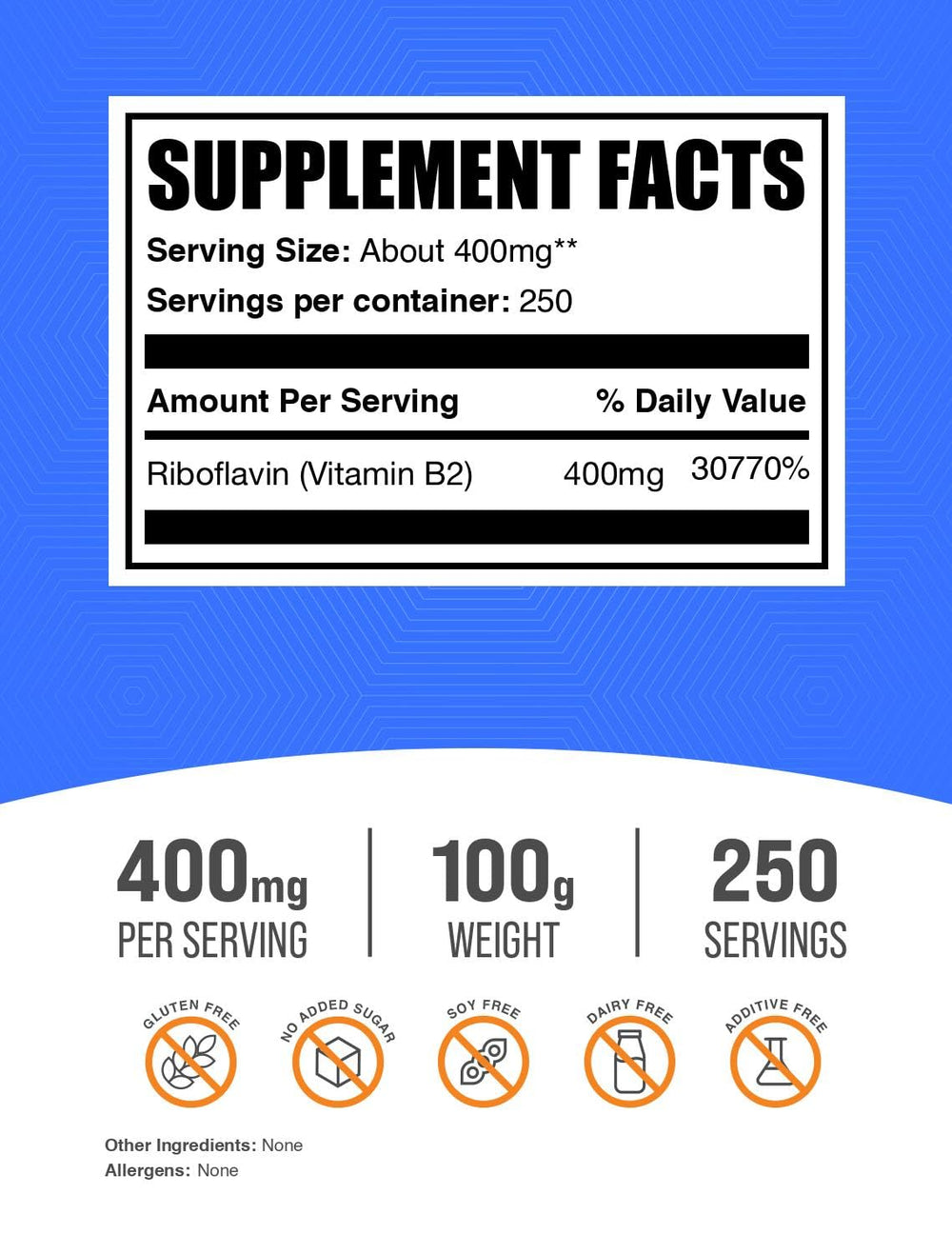 Riboflavin 400mg serving powder ready to mix into beverages or smoothies.