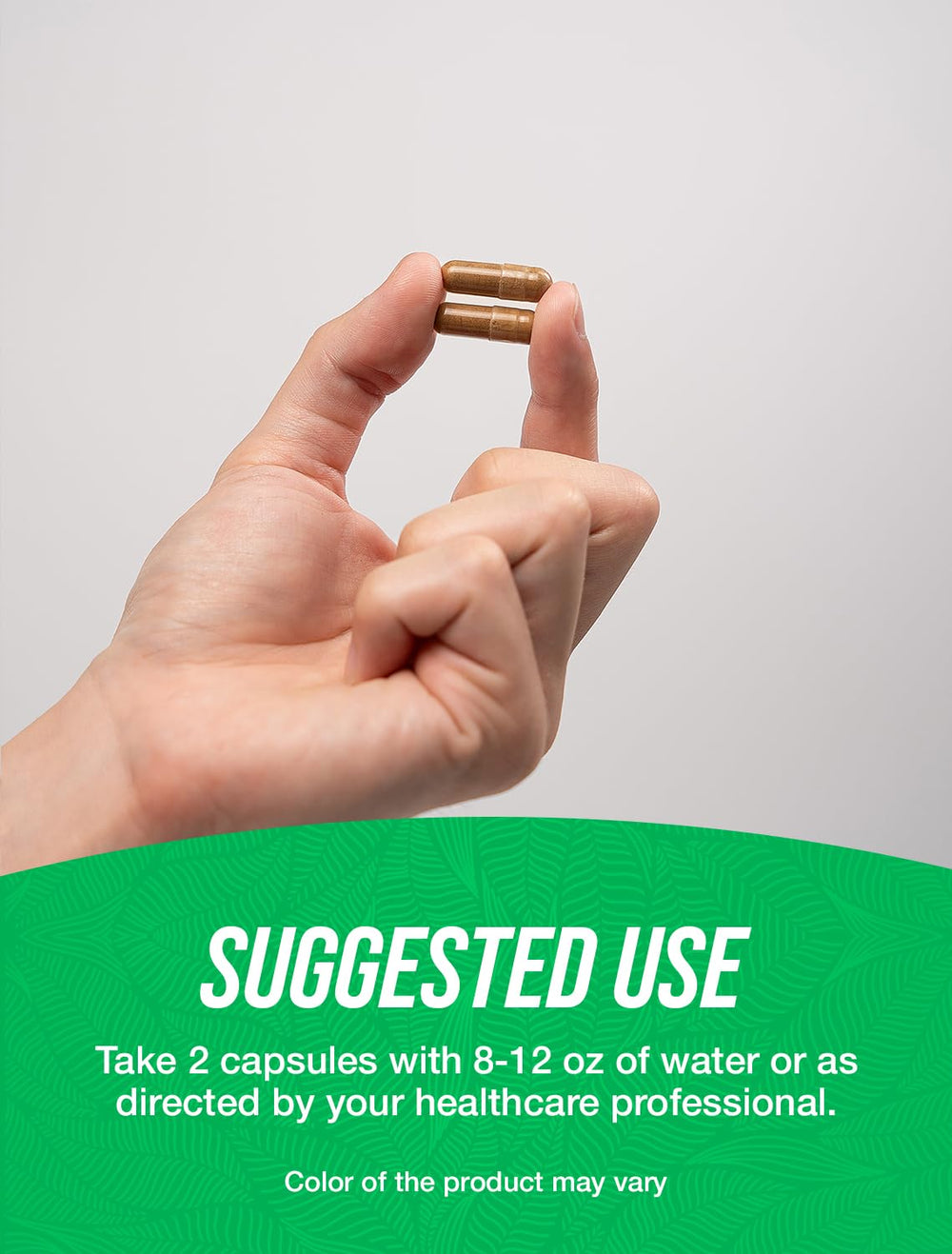 Bottle with capsules and measuring scoop on countertop, convenient two-capsule serving