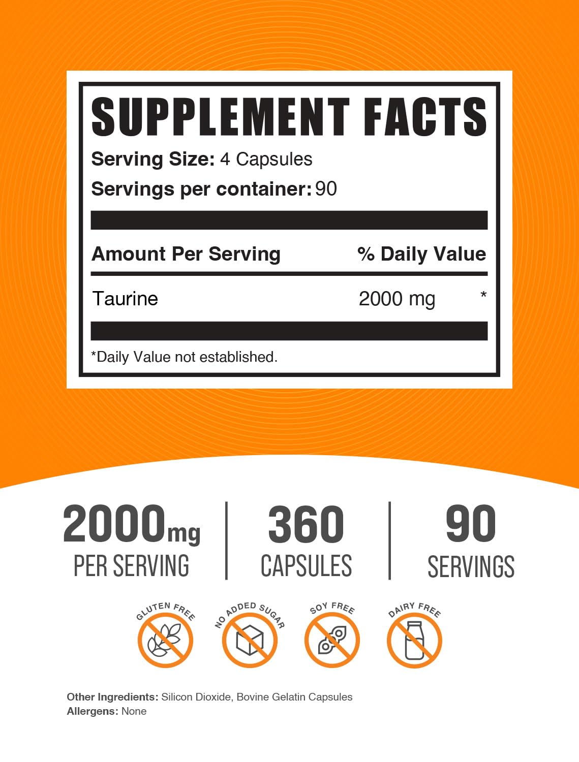 BulkSupplements Taurine capsules being poured from the bottle for easy dosing