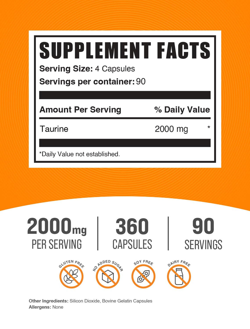 BulkSupplements Taurine capsules being poured from the bottle for easy dosing