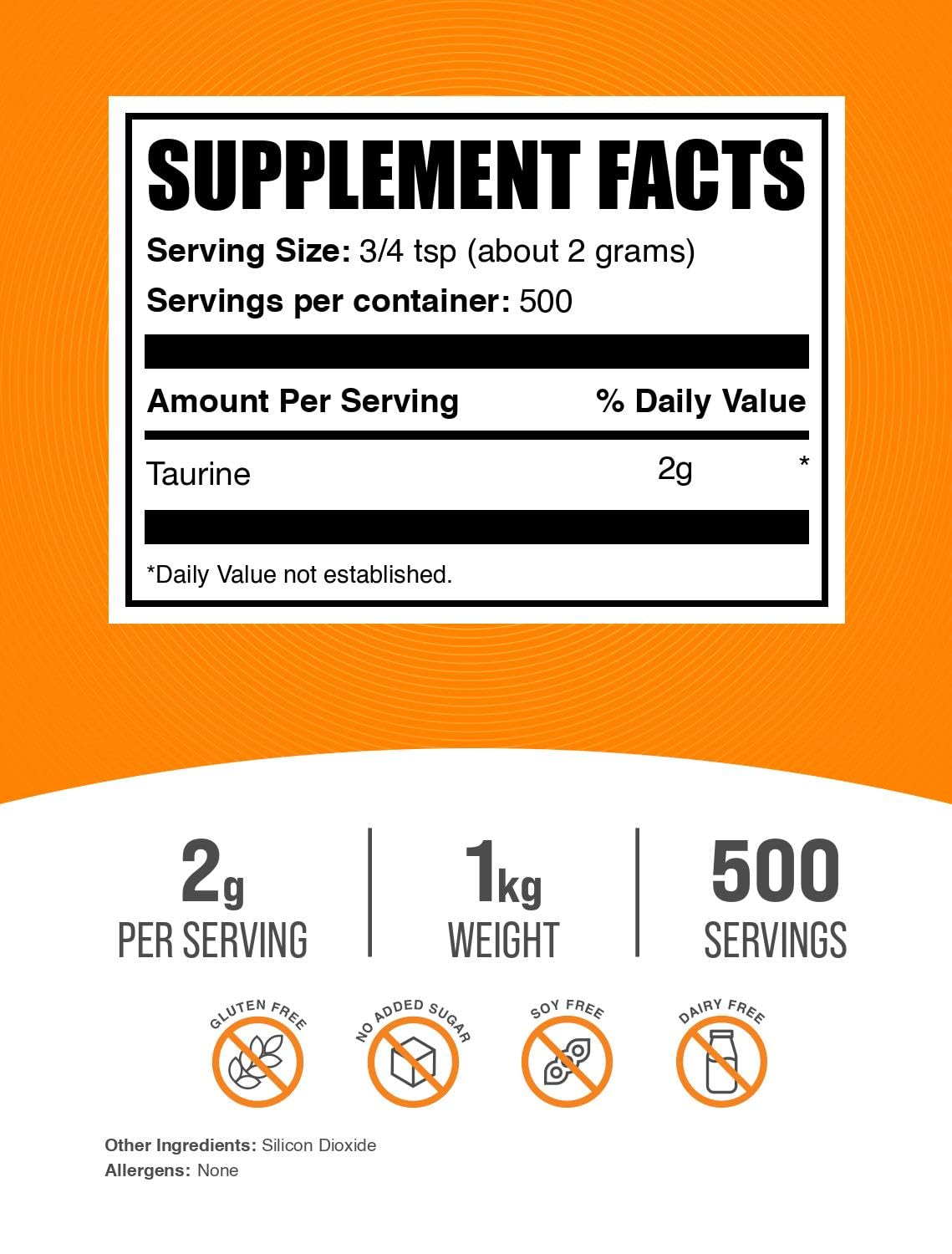 BulkSupplements Taurine powder unflavored; easily blends into shakes or beverages.